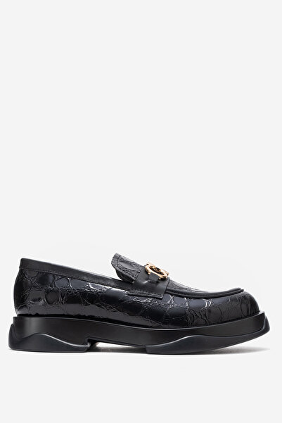 Dericlub Men's Buckle Loafer Shoes Genuine Leather Mc 22495 Black