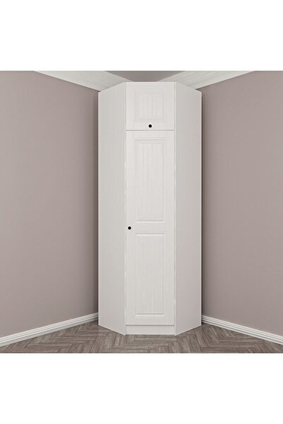 Minar Kale 1 Kapaklı Köşe Dolap + Yüklük Beyaz Mebran İlkbahar 235CM