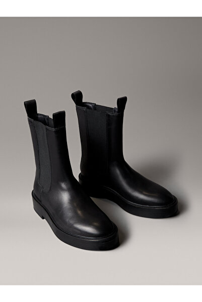 Calvin Klein Leather Stacked Heel Chelsea Boots