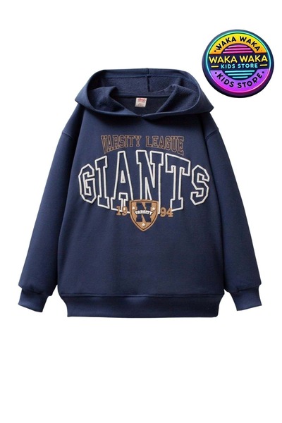 ww waka waka kids store Boy's Navy Blue Varsity League Giants Printed Hooded Sweatshirt
