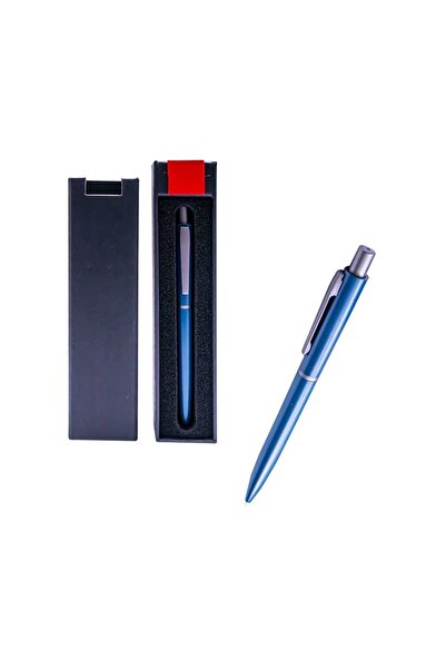 Offishop Pix metalic bleumarin în cutie cadou, retractabil, cerneală albastră -