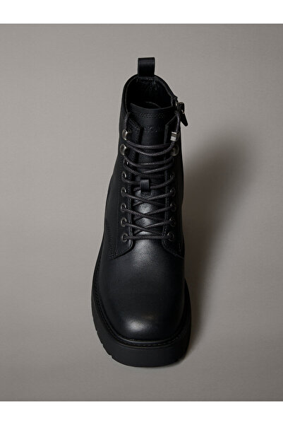 Calvin Klein Leather Chunky Heeled Lace-Up Boots