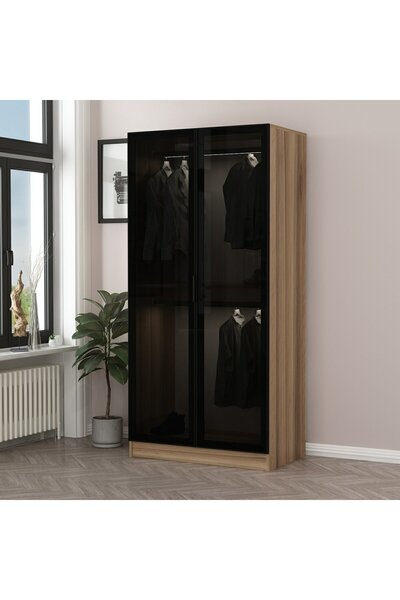 Minar Kale 2 Füme Cam Kapaklı Dolap Dore Füme Cam 210CM