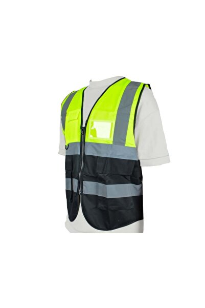 Generic Safety vest reflective heavy yellow black gray 3 pocket and card