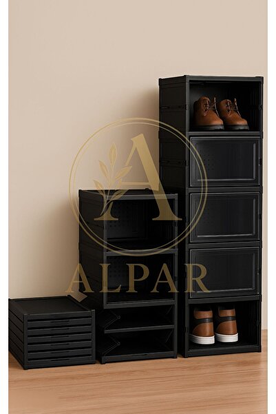 ALPAR 1 Piece 6-Tier Modular Shoe Rack Luxury Shoe Box Set Cabinet Folding Stackable Black