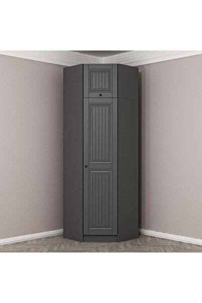 Minar Kale 1 Kapaklı Köşe Dolap + Yüklük Antrasit Mebran İlkbahar 235CM