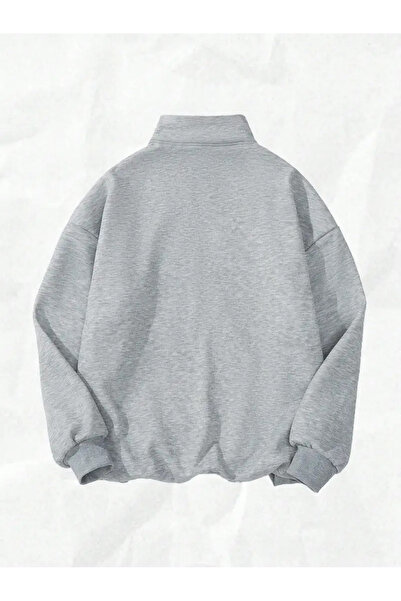 AEMİ Unisex Printed Half-Zip Oversize Sweatshirt