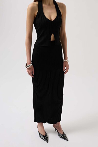 Maxi modena High Waist Textured Black Skirt - 38