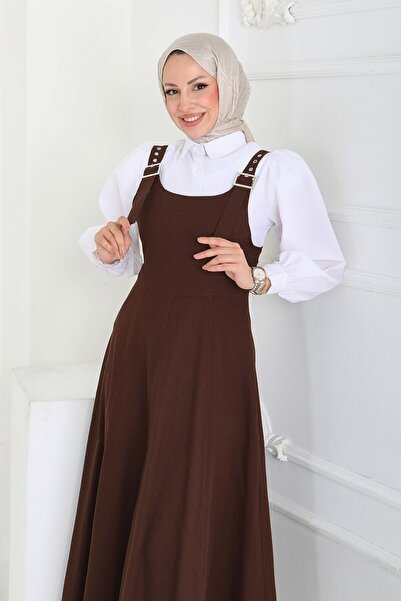 Butik Kemerli Askı Detaylı Gabardin Elbise