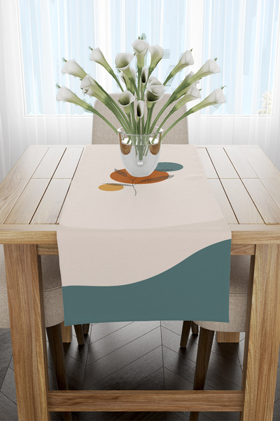 EsnafAli Runner boem cu margine verde cu model de frunze cu pete geometrice 4...