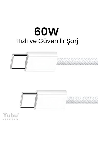 yubu 60W Destekli Type-C to Type-C Hızlı Şarj Kablosu 1 Metre – iPhone , Sams...