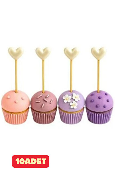 Baloncu Dede İnci Beyazı Kalpli Pasta Kek İçin Kürdan Sevgili ve Özel Gün Doğ...