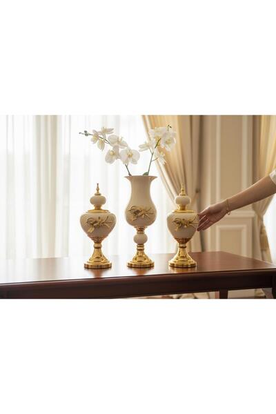 ECHOMEDECOR ÇİÇEK FİGÜRLÜ DEKORATİF VAZO TAKIMI