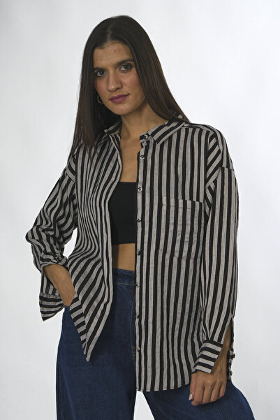 ABBRA Women's Multi Striped Pocket Shirt