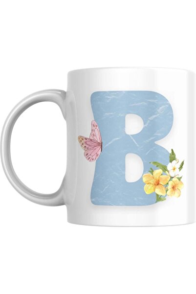 SiestaSafari Coffee Mug with Letter B - Personalized Alphabet with Floral Butterfly, Gift for Woman