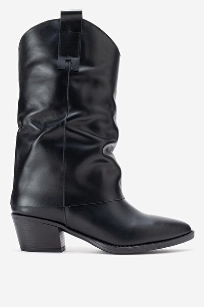 Dericlub Women's Wide Cut Short Heeled Boots Real Leather Rg 3019 Black