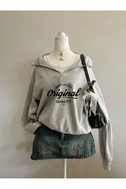 AEMİ Φούτερ με μισό φερμουάρ με στάμπα unisex