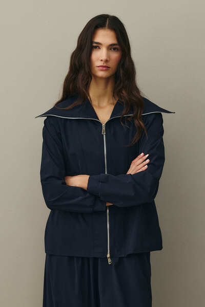 Fahhar Zippered Light Touch Suit Navy Blue