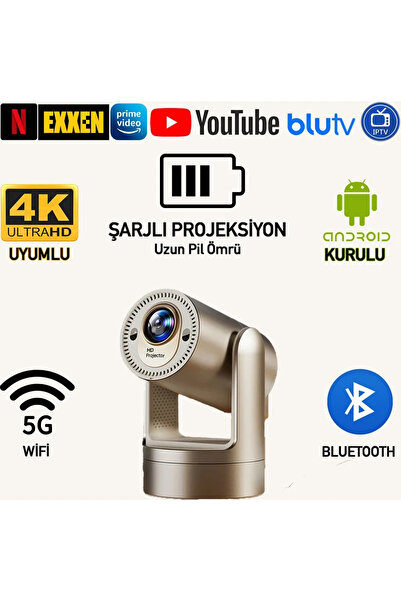 KALOBEE HY7 Şarjlı Akıllı Mini Projektör Şarjlı Projeksiyon Cihazı