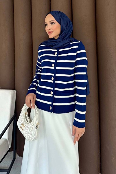 Melike Tatar Ριγέ Πλεκτό Ζακέτα 70-2419