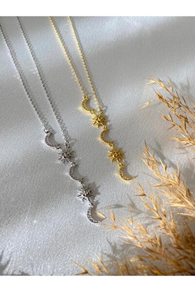 stainless steell Ay ve Güneş Figür Y Çelik Kolye