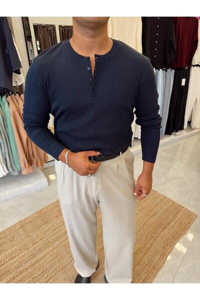 NUSHİ Hakim Yaka T-shirt Lacivert