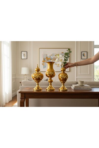 ECHOMEDECOR ÇİÇEK FİGÜRLÜ DEKORATİF VAZO TAKIMI