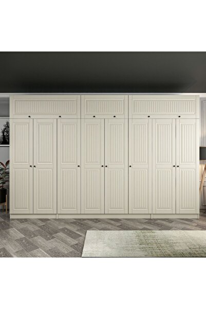 Minar Kale 8 Kapaklı 2 İç Çekmeceli Dolap Ve Yüklük Kumtaşı Mebran İlkbahar