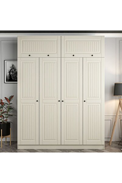 Minar Kale 4 Kapaklı 2 İç Çekmeceli Dolap Ve Yüklük Kumtaşı Mebran İlkbahar 255CM