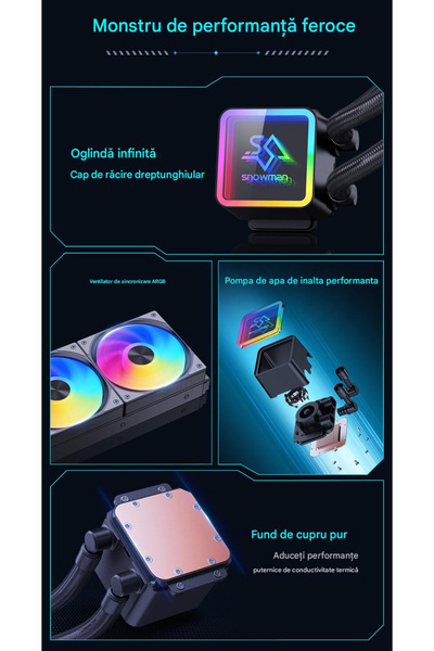 Snowman Cooler procesor 360mm cu sistem de racire cu apa, leduri controlate ARGB.