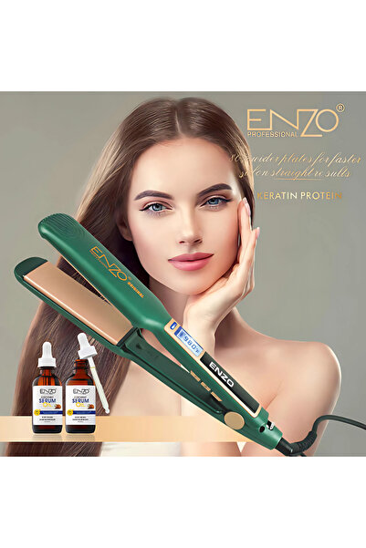 Enzo Professional ENZO EN-3973 Hair Straightener with Heat Protectant Oil Wide Titanium Plate Flat Iron