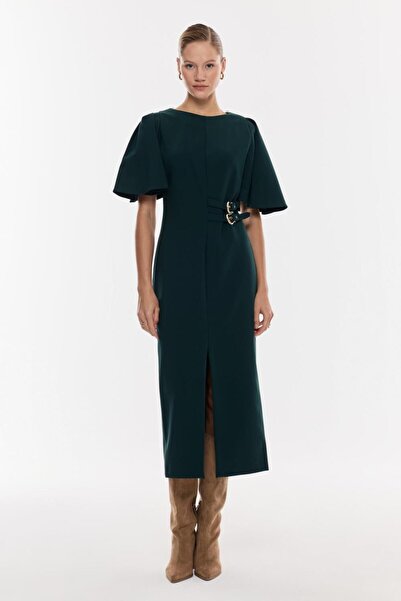 NAGRADA Kemer Detaylı Yırtmaçlı Midi Elbise