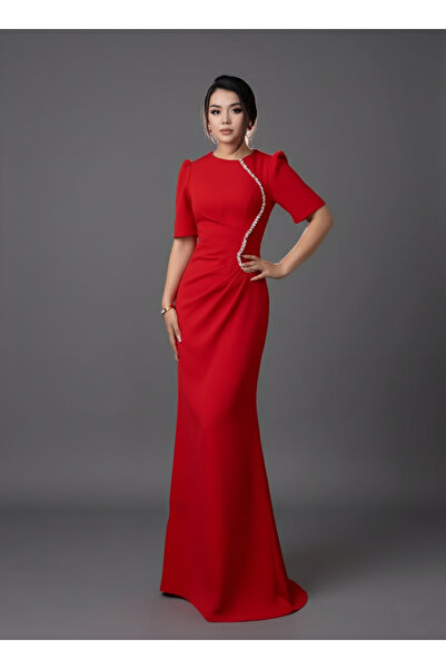 Siseniorita Elegant Red Mermaid Dress with Three Quarter Sleeves