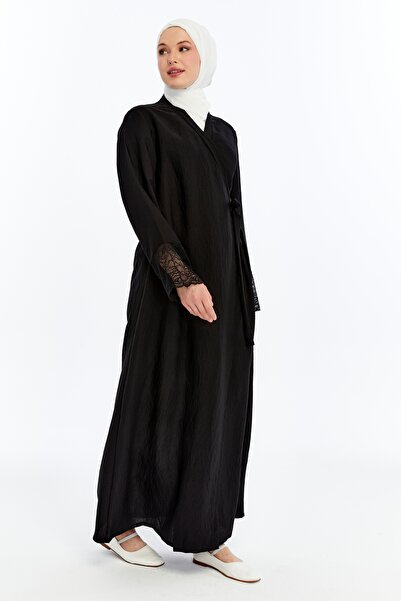 me like home Me-Like Siyah Dantelli Ev-Namaz Elbisesi