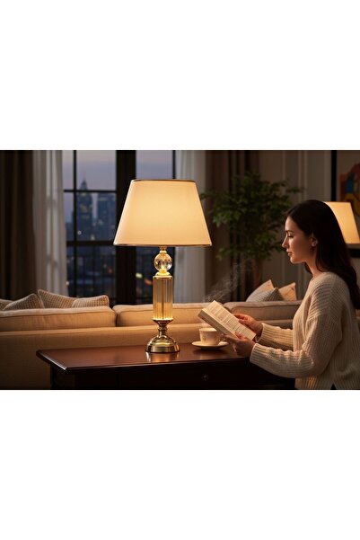 ECHOMEDECOR Kristal Detaylı Led Işıklı Lüks Masa Lambası