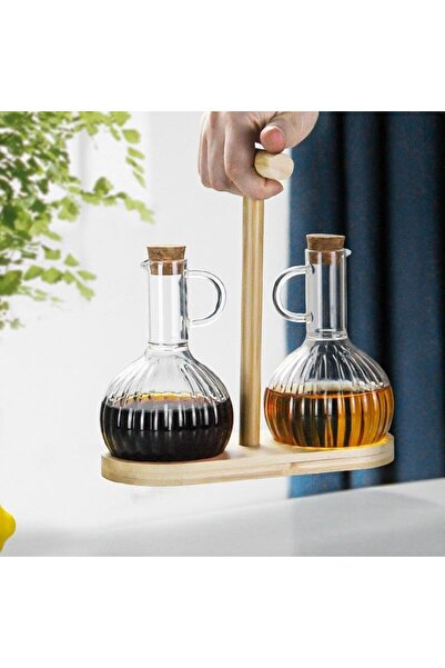 STOREMAX goldwhirl 2'li Bambu ile Cam Yağdanlık ve Sirkelik Seti, Yemek Masas...