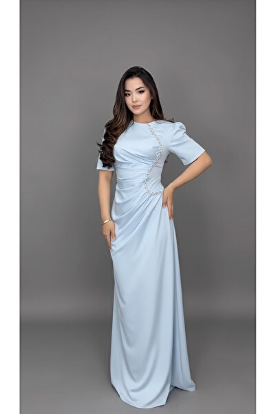 Siseniorita Elegant Blue Mermaid Dress with Three Quarter Sleeves