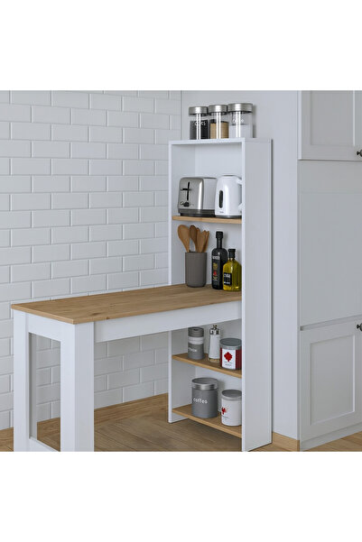Industrial Living Masa Raflı Dekoratif Mutfak Yemek Masası,Sepet Ceviz – Beyaz, 1. Sınıf MDF