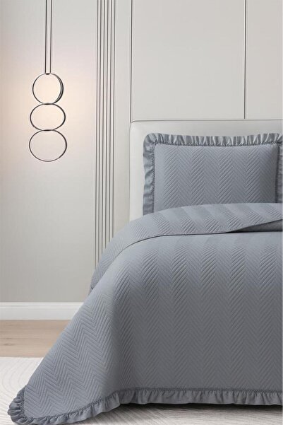 Çeyiz Diyarı Dubai Elyaf Dolgulu Tek Kişilik 180x240 Cm Yatak Örtüsü Koyu Gri