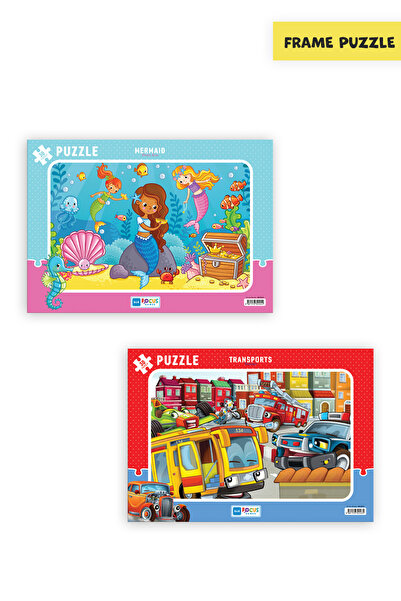 Blue Focus 2 Pcs 30 Pieces Children's Puzzle Mermaid and Vehicles