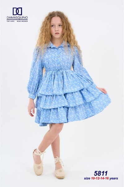 Top Kids فستان "بلو فلورا" البناتي بطبعات الأزهار