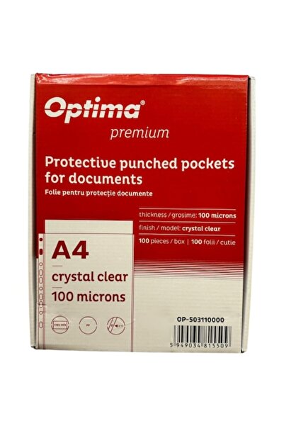 Optima Fuste de protecție pentru documente A4, 100 μm, 100 fuste/cutie, Premi...