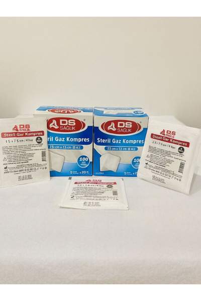 DS Sağlık Gaz Kompres - Steril - 7,5cmx7,5cm Bez 200 Adet Spanç 5li Paket