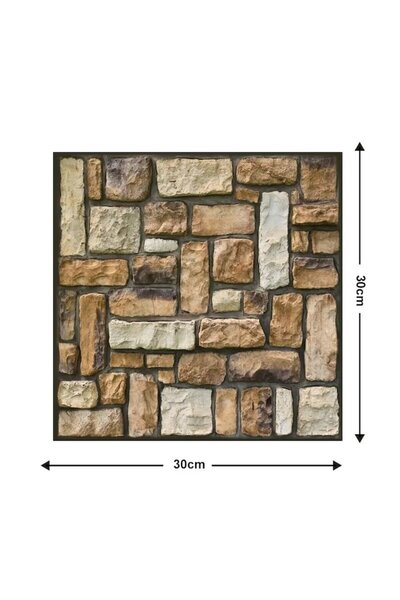 GOLD MARKET Set 10 Panels 3D Self-Adhesive Wallpaper, Brick Imitation, Waterproof, 30 cm x 30 cm, Dark Reddish B