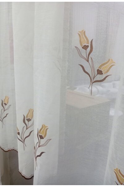 Düzgün desen Keten tül Keten tül perde işlemeli Dikili hazır pilesiz perde
