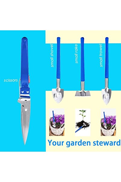 GOLD MARKET Set accesorii pentru unelte de grădinărit, 10 piese din PVC și oțel cu geantă de depozitare, 37 x 28 cm (Albastru/Negru)