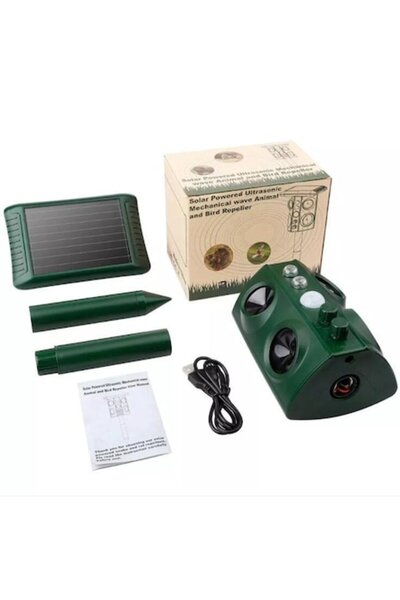 LEIBOO Repelent cu ultrasunete solar pentru dăunători - rozătoare, insecte, păsări, LED roșu și alb, impermeabil, verde