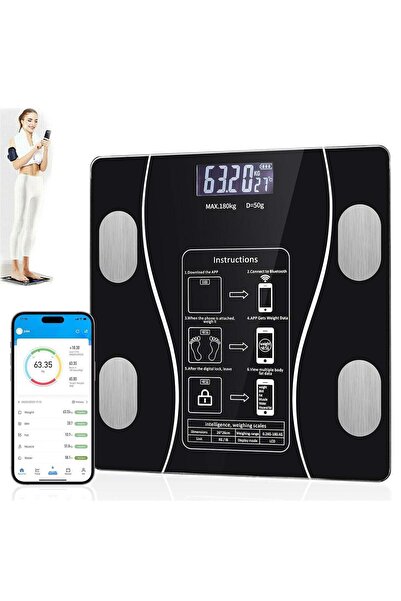 Ella Home Cântar inteligent premium pentru măsurarea corpului cu analiză corporală, Bluetooth și aplicație de monitorizare, negru, 26x26cm