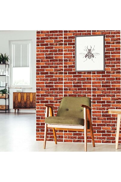GOLD MARKET Set of 10 Self-Adhesive 3D Wallpaper Tiles, Brick Imitation, Waterproof, 30 cm x 30 cm, Dark Brick