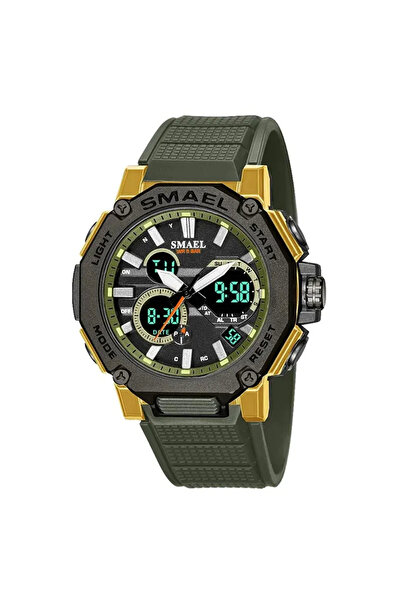 SMAEL Men's Watch Sport Dual time Chronograph Army Style Military Digital Quartz Green Gold